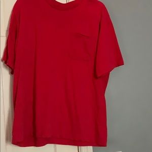 a red tee shirt